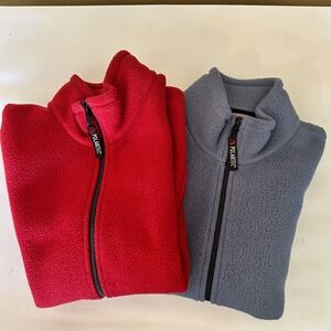 Two Eddie‎ Bauer Full Zip Fleece Vests Red & Blue Lot of 2 Size L